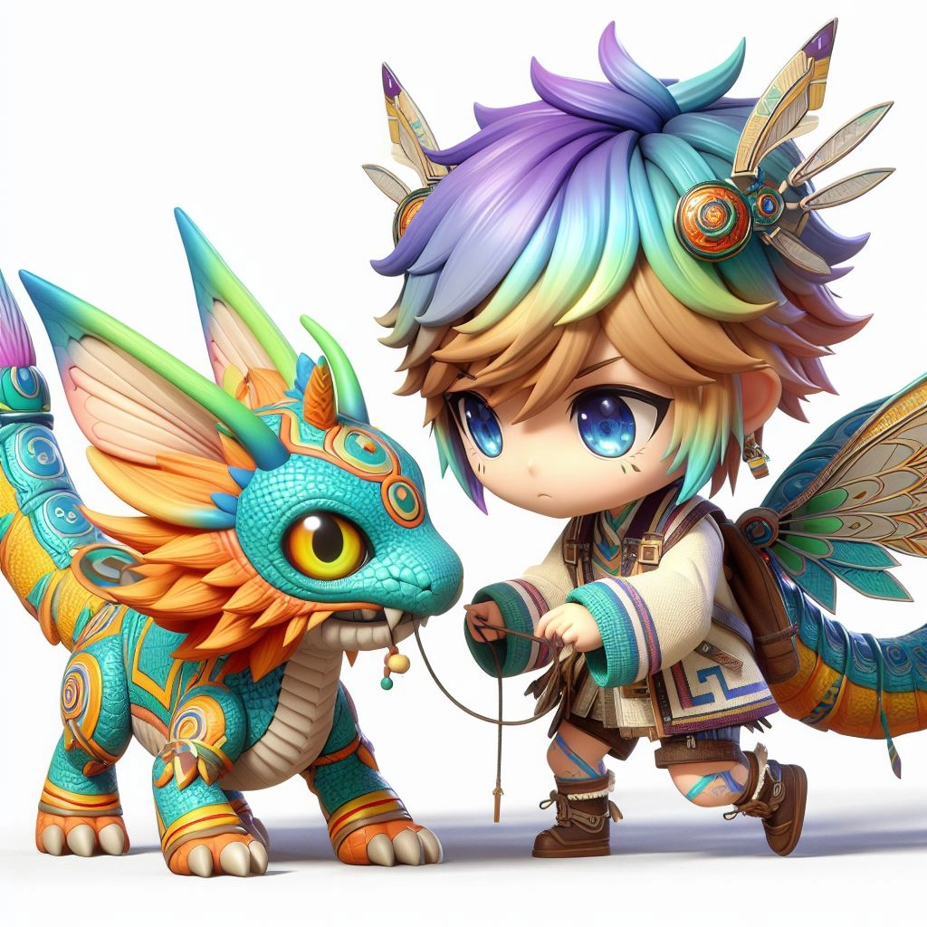 触角キャラクターとちび古代生物