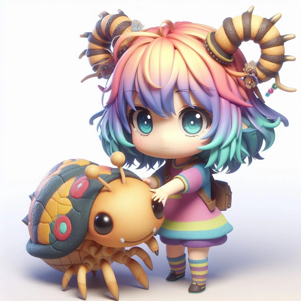 触角キャラクターとちび古代生物